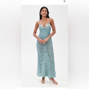 $850 PatBO Camila Coelho Crochet Embroidered Maxi Dress - Blue size M